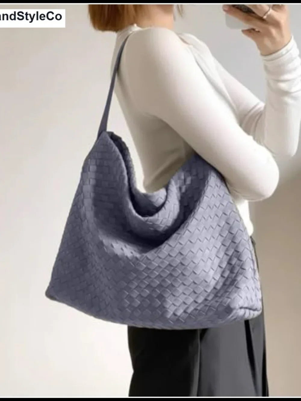 Suede Woven Hobo Tote Bag, Roomy Vegan Shoulder Purse